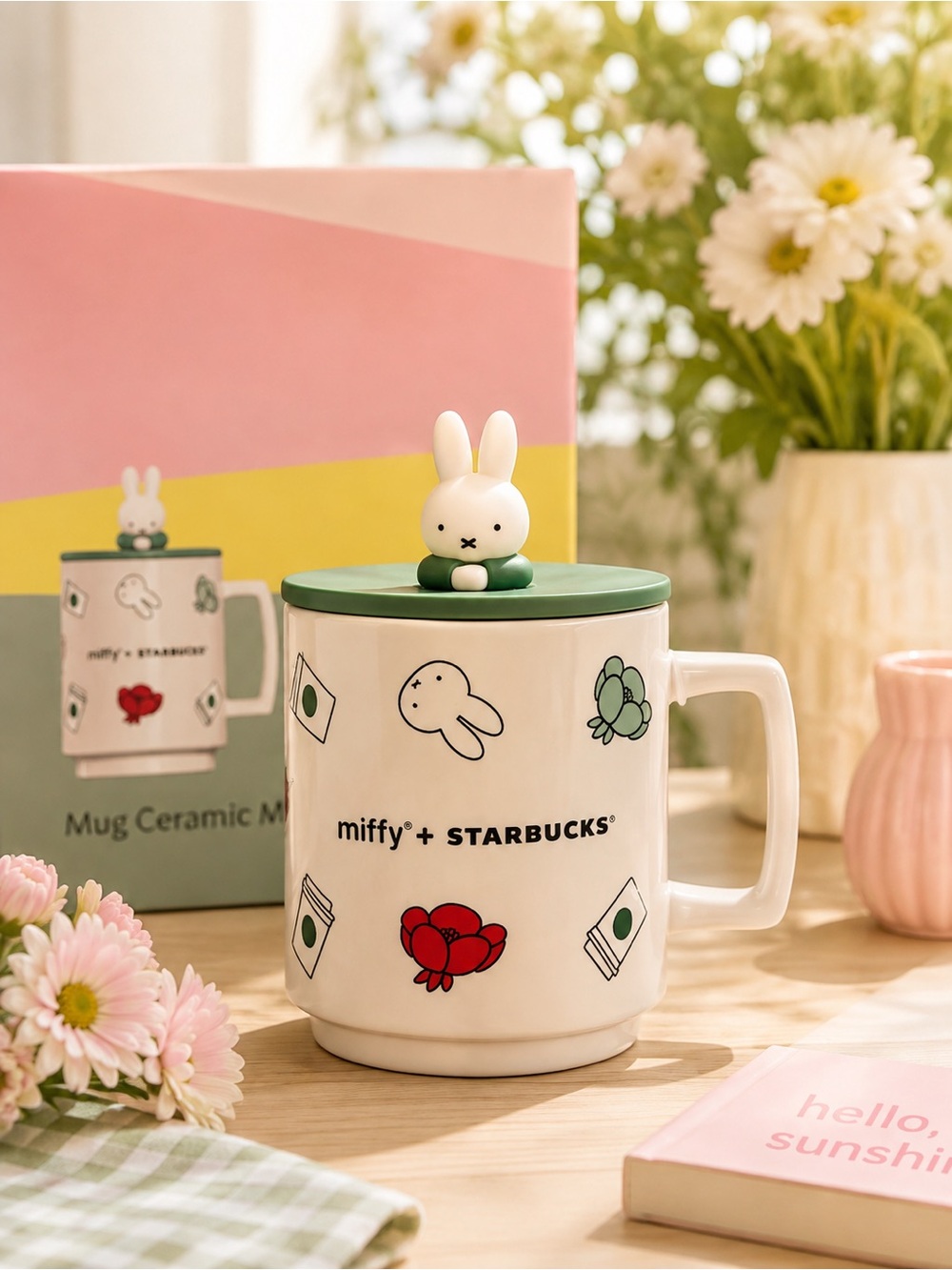 Starbucks x Miffy White Ceramic Mug with Red and Green Accents